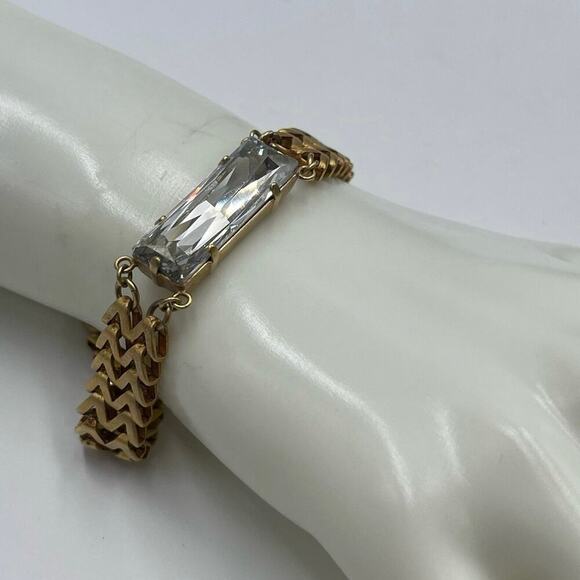 Catherine Popesco 14k Gold Plated Zigzig Rectangle Swarovski Crystal  Bracelet - Picture 1 of 13
